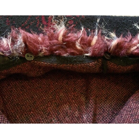 CHICO'S Sequin Beaded Cardigan Sweater Sz 3 (XL) Black/Red 3/4 Sleeve Faux Fur - Picture 12 of 16